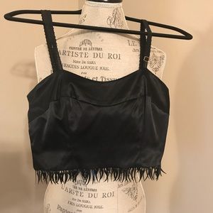 Black silky/ satin crop too with fringe.